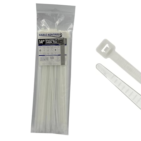 Kable Kontrol Cable Tie, 14 in L, 4.01 in Max Bundle Dia., Natural, Nylon 6/6, 50 lb Strength, 100 PK CT265